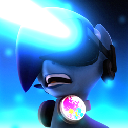 Size: 1080x1080 | Tagged: safe, artist:bastbrushie, oc, oc:brushie brusha, earth pony, pony, headphones, laser, solo, virtual reality