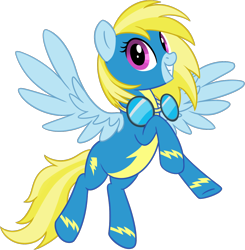Size: 1214x1238 | Tagged: safe, artist:thebowtieone, derpibooru import, oc, oc only, oc:cloud cuddler, pegasus, pony, clothes, female, flying, goggles, open mouth, show accurate, simple background, solo, teeth, transparent background, uniform, vector, wonderbolts, wonderbolts uniform