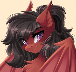 Size: 4444x4185 | Tagged: safe, artist:airiniblock, oc, oc only, oc:mariposa, bat pony, pony, absurd resolution, bat pony oc, chest fluff, commission, female, rcf community, simple background, smiling, solo, wavy mouth, white background