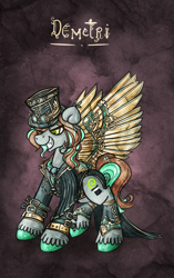 Size: 566x900 | Tagged: safe, artist:azimooth, oc, oc:demetri, pegasus, pony, artificial wings, augmented, clothes, male, mechanical wing, solo, stallion, steampunk, wings