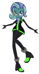 Size: 620x1176 | Tagged: safe, artist:gihhbloonde, artist:thatonecrazyartist18, oc, oc only, oc:thundersky (ice1517), equestria girls, base used, blushing, bodysuit, choker, clothes, commission, equestria girls-ified, female, heterochromia, high heels, icey-verse, jacket, leather jacket, magical gay spawn, multicolored hair, offspring, parent:open skies, parent:thunderlane, parents:thunderskies, shoes, simple background, solo, spandex, the washouts, transparent background, uniform, washouts uniform