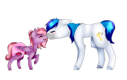 Size: 2570x1638 | Tagged: safe, artist:midnight magic, oc, oc:hooklined, oc:talia lilac, earth pony, pegasus, pony, colored hooves, cute, diaper, eyes closed, female, filly, mare, mother and child, mother and daughter, parent and child, raised hoof, simple background, snoot rubbing, transparent background