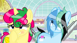 Size: 1200x675 | Tagged: safe, anonymous artist, derpibooru import, oc, oc:silver note, alicorn, alicorn oc, escalator, fake screencap