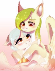 Size: 2300x3000 | Tagged: safe, artist:rizzych, oc, oc:hibachi, oc:lemony light, pegasus, pony, cute, hug, looking at each other, pegasus oc, scar, unshorn fetlocks