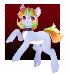 Size: 1997x2160 | Tagged: safe, artist:rizzych, oc, oc only, oc:cho ren sha, unicorn, collar, jumping, red eyes, simple background, solo, unicorn oc