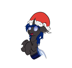 Size: 1893x1792 | Tagged: safe, artist:wapamario63, oc, oc only, changeling, blue changeling, changeling oc, christmas, christmas changeling, commission, floppy ears, hat, holiday, santa hat, simple background, solo, transparent background, ych result