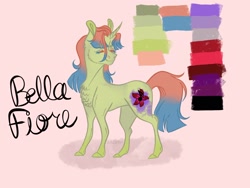 Size: 2048x1536 | Tagged: safe, artist:polkadotbee, derpibooru import, oc, oc:bella fiore, pony, unicorn, chest fluff, gradient mane, magical lesbian spawn, offspring, parent:oc:silver note, parent:oc:wysteria sky, parents:oc x oc, solo, text