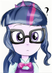 Size: 574x814 | Tagged: safe, artist:samyvillaly, sci-twi, twilight sparkle, human, equestria girls, cute, female, front view, looking at you, question mark, solo, twiabetes