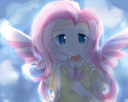 Size: 1500x1200 | Tagged: safe, artist:sea, fluttershy, human, bust, cute, female, humanized, looking at you, pixiv, shyabetes, solo, winged humanization, wings