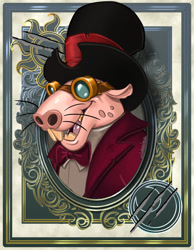 Size: 700x900 | Tagged: safe, artist:harwick, verko, naked mole rat, my little pony: the movie, bowtie, bust, goggles, harwick's sun/moon portraits, hat, male, portrait, scratches, solo, top hat