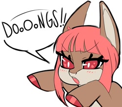 Size: 800x700 | Tagged: safe, artist:kronilix, oc, oc only, oc:nerita, original species, shark, shark pony, big ears, colored hooves, dialogue, no pupils, pink hair, reaction image, solo, vulgar