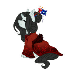 Size: 1000x1000 | Tagged: safe, artist:kimyowolf, derpibooru import, oc, oc:perfecktja, pony, unicorn, chibi, clothes, female, kimono (clothing), mare, simple background, solo, transparent background