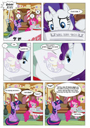 Size: 868x1228 | Tagged: safe, artist:dziadek1990, edit, edited screencap, screencap, fluttershy, pinkie pie, rarity, twilight sparkle, earth pony, pegasus, pony, unicorn, ponyville confidential, bait and switch, boy who cried wolf, comic, conversation, dialogue, false alarm, foal free press, newspaper, panic, screencap comic, slice of life, sugarcube corner, text