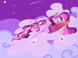 Size: 1400x1050 | Tagged: safe, artist:luna dave, twilight sparkle, twilight sparkle (alicorn), alicorn, pony, alternate hairstyle, cloud, colored hooves, colored wings, eyes closed, female, freckles, lying on a cloud, mare, prone, realistic horse legs, realistic wings, spotted, tongue out, unshorn fetlocks, wing fluff, wings