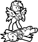 Size: 136x150 | Tagged: safe, artist:crazyperson, oc, oc only, alicorn, pony, fallout equestria, fallout equestria: commonwealth, alicorn oc, clothes, dead, fanfic, fanfic art, hooves, horn, rearing, simple background, solo, spread wings, tongue out, transparent background, vault suit, wings, x eyes