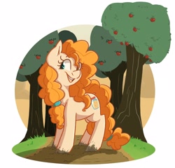 Size: 2854x2738 | Tagged: safe, artist:modularpon, pear butter, earth pony, pony, apple, apple tree, eye clipping through hair, simple background, solo, tree, white background