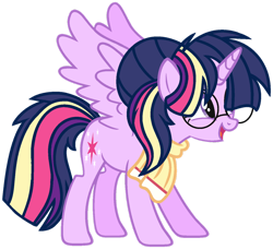 Size: 1280x1167 | Tagged: safe, artist:bezziie, derpibooru import, twilight sparkle, twilight sparkle (alicorn), alicorn, pony, alternate hairstyle, clothes, glasses, scarf, simple background, solo, transparent background