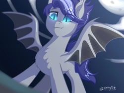 Size: 1707x1280 | Tagged: safe, artist:colorfulcolor233, derpibooru import, oc, bat pony, pony, bat pony oc, female, full moon, mare, moon, night, slit eyes, solo, spread wings, wings