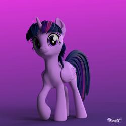 Size: 2160x2160 | Tagged: safe, artist:lightningflame, derpibooru import, twilight sparkle, twilight sparkle (alicorn), alicorn, pony, 3d, alternate hairstyle, blender, blender cycles, cute, female, looking at you, mare, raised hoof, simple background, smiling, solo, twiabetes, wings