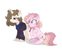 Size: 1280x1017 | Tagged: safe, artist:foxysparkle, oc, oc only, oc:coraline, oc:margarita, pony, unicorn, clothes, female, hoodie, magical lesbian spawn, mare, offspring, parent:rainbow dash, parent:twilight sparkle, parents:twidash, simple background, transparent background