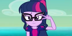 Size: 2000x1000 | Tagged: safe, screencap, sci-twi, twilight sparkle, better together, equestria girls, i'm on a yacht, dancing, looking at you, smiling, solo, wrong aspect ratio