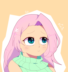 Size: 1402x1500 | Tagged: safe, artist:stuwor-art, fluttershy, human, blushing, bust, female, humanized, plewds, portrait, sleeveless turtleneck, solo