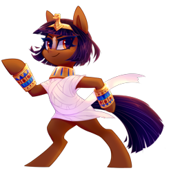 Size: 2832x2858 | Tagged: safe, artist:meekcheep, derpibooru import, oc, oc only, oc:high priestess tathra, pony, snake, bandage, bipedal, buck legacy, egyptian, female, gold, mare, orange eyes, peytral, purple hair, simple background, solo, tanned, thick eyelashes, tiara, transparent background