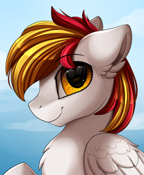Size: 1446x1764 | Tagged: safe, artist:pridark, oc, oc only, pegasus, pony, bust, chest fluff, commission, hands behind back, handsome, male, portrait, smiling, solo