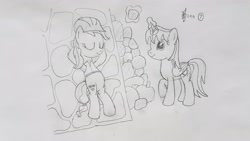 Size: 4032x2268 | Tagged: safe, artist:parclytaxel, ambrosia, cindy block, oc, oc:parcly taxel, alicorn, earth pony, pony, ain't never had friends like us, albumin flask, alicorn oc, arm behind head, castle, female, hard hat, japan, kumamoto, kumamoto castle, levitation, lineart, magic, mare, monochrome, parcly taxel in japan, pencil drawing, rock, rubble, sleeping, story included, telekinesis, traditional art