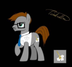 Size: 750x698 | Tagged: safe, artist:蜘七, derpibooru exclusive, oc, oc:skyson, earth pony, pony, clothes, cutie mark, glasses, male, necktie, profile, shirt, show accurate, simple background, solo, stallion, watermark