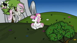 Size: 1920x1080 | Tagged: safe, artist:onlymeequestrian, oc, oc only, pegasus, pony, unicorn, mountain, tree