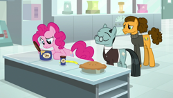 Size: 1920x1080 | Tagged: safe, screencap, cheese sandwich, pinkie pie, earth pony, pony, the last laugh, food, pie, sans smirk