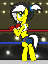 Size: 1200x1600 | Tagged: safe, alternate version, artist:binary6, artist:toyminator900, derpibooru import, oc, oc only, oc:uppercute, earth pony, pony, bipedal, boxing gloves, boxing ring, freckles