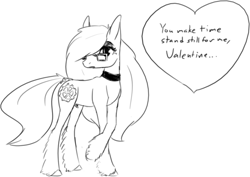 Size: 1528x1080 | Tagged: safe, artist:tempusfidgets, oc, oc only, oc:tempus fidgets, earth pony, pony, collar, holiday, male, monochrome, simple background, solo, valentine's day