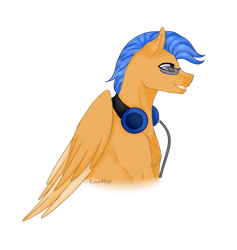 Size: 1024x1078 | Tagged: safe, artist:kimyowolf, derpibooru import, oc, oc:major minor, pegasus, pony, bust, glasses, headphones, portrait, simple background, solo, transparent background