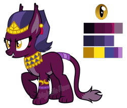 Size: 1780x1520 | Tagged: safe, artist:pink-soul27, oc, oc:lerax, hybrid, color palette, female, interspecies offspring, offspring, parent:ahuizotl, parent:sphinx (character), reference sheet, simple background, solo, transparent background