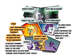 Size: 1600x1200 | Tagged: safe, artist:sneshneeorfa, applejack, coloratura, rarity, twilight sparkle, earth pony, pony, unicorn, the mane attraction, comic, countess coloratura, implied starlight glimmer