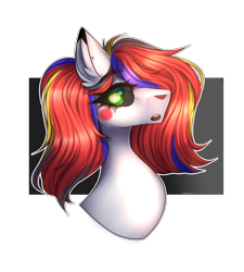 Size: 4500x5000 | Tagged: safe, artist:umiimou, oc, oc:scraps, pony, black sclera, bust, female, mare, portrait, simple background, solo, transparent background