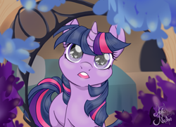 Size: 3829x2778 | Tagged: safe, artist:therealakineko, twilight sparkle, unicorn twilight, pony, unicorn, friendship is magic, bed, cute, eye reflection, female, golden oaks library, heart eyes, high res, mare, mare in the moon, moon, open mouth, reflection, solo, twiabetes, window, wingding eyes
