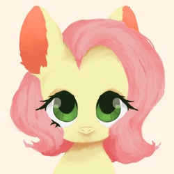 Size: 768x768 | Tagged: safe, artist:wiyyyyyyyy, fluttershy, pegasus, pony, bust, cute, ear fluff, female, looking at you, mare, pink background, pixiv, portrait, shyabetes, simple background, solo