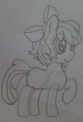 Size: 1328x1930 | Tagged: safe, artist:moonlightdisney5, apple bloom, pony, bow, freckles, solo, traditional art