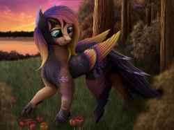 Size: 1000x750 | Tagged: safe, artist:geoffrey mcdermott, derpibooru import, oc, oc only, oc:blooming lotus, pegasus, pony, clothes, detailed background, ripping clothes, solo, transformation