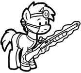 Size: 167x150 | Tagged: safe, artist:crazyperson, derpibooru import, pony, unicorn, fallout equestria, fallout equestria: commonwealth, black and white, clothes, face mask, fanfic art, generic pony, grayscale, gun, magic, magic aura, monochrome, picture for breezies, shotgun, simple background, telekinesis, transparent background, vault suit, weapon