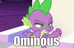 Size: 1119x720 | Tagged: safe, derpibooru import, screencap, spike, dragon, the cutie map, image macro, meme, reaction image