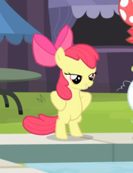 Size: 418x544 | Tagged: safe, derpibooru import, screencap, apple bloom, earth pony, pony, leap of faith, adorabloom, bipedal, cropped, cute, female, filly, foal, hooves on hips, human pose, lidded eyes, solo focus, squatting