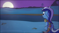 Size: 1920x1080 | Tagged: safe, artist:captainbritish, minuette, pony, ask, clothes, colgateanswers, female, filly, filly minuette, moon, scarf, solo, tumblr, younger