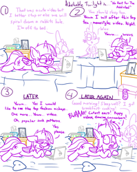 Size: 1280x1611 | Tagged: safe, artist:adorkabletwilightandfriends, spike, twilight sparkle, twilight sparkle (alicorn), alicorn, dragon, pony, comic:adorkable twilight and friends, adorkable, adorkable twilight, ass up, bed, blanket, clock, comic, computer, cute, dork, ear fetish, family, friendship, groggy, insomnia, laptop computer, lying down, online, picture, pillow, rabbit hole, sleep deprivation, sleepy, slice of life, slippery slope, sock, tired, tissue, videos, wuvs, yawn
