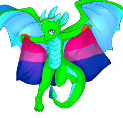 Size: 700x673 | Tagged: safe, artist:ruveyn, oc, oc:fridis, dragon, armpits, bi flag, flag, solo