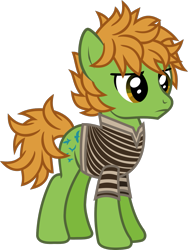 Size: 985x1312 | Tagged: safe, artist:lightningbolt, derpibooru exclusive, derpibooru import, earth pony, pony, .svg available, all time low, clothes, frown, hair over one eye, male, messy mane, messy tail, ponified, shirt, simple background, solo, stallion, standing, svg, t-shirt, transparent background, vector, zack merrick