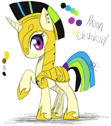 Size: 841x950 | Tagged: safe, artist:didun850, oc, oc only, oc:neon shadow, pony, unicorn, armor, helmet, hoof shoes, horn, raised hoof, reference sheet, royal guard, unicorn oc